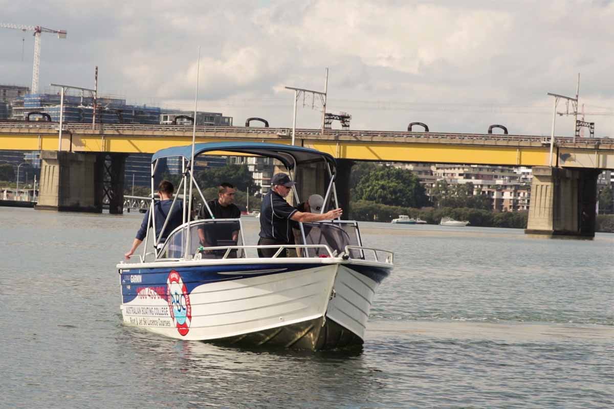 A small group of students completing a Private Licence Course to obtain their NSW Boat Licence